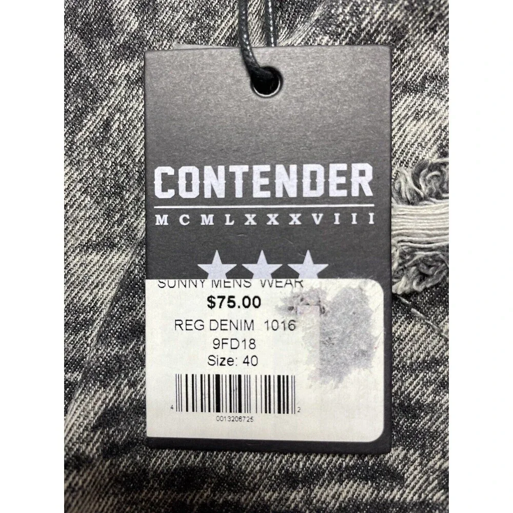 Contender Premium Men's Slim Straight Leg Patched Distressed Jeans Size 40x34